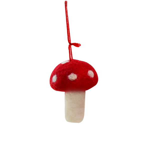 Toadstool Mushroom Wooden Ornaments Set of 3 Red & Silver Glitter Dust